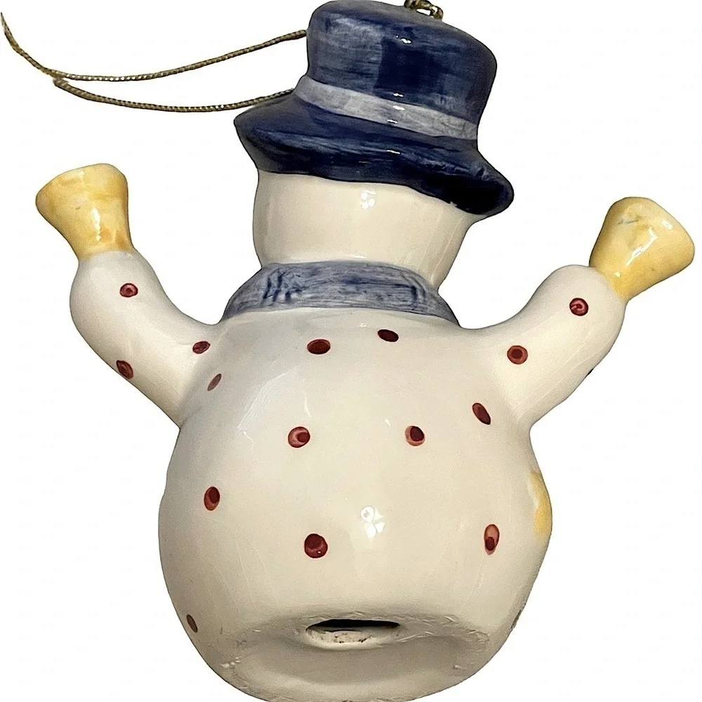 Set of 8 Vintage Pearlescent Ceramic Snowmen or Snow People Ornaments